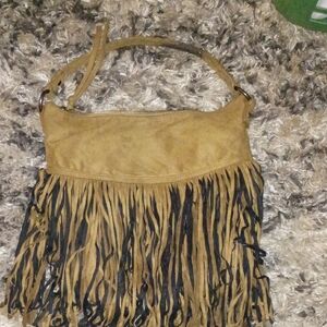 Express Tan and Black Fringe Shoulder Bag